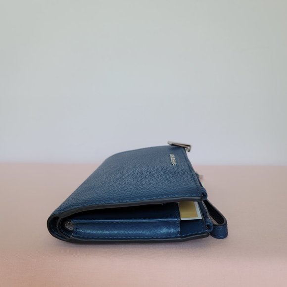 MICHAEL KORS Jet Set Double Zip Pebbled Leather Wristlet- River Blue🎈$114.⭐ - Picture 10 of 16